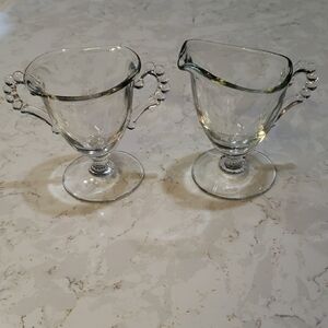 Vintage Imperial Glass Candlewick Clear Open Sugar and Creamer Hobnail Beaded
